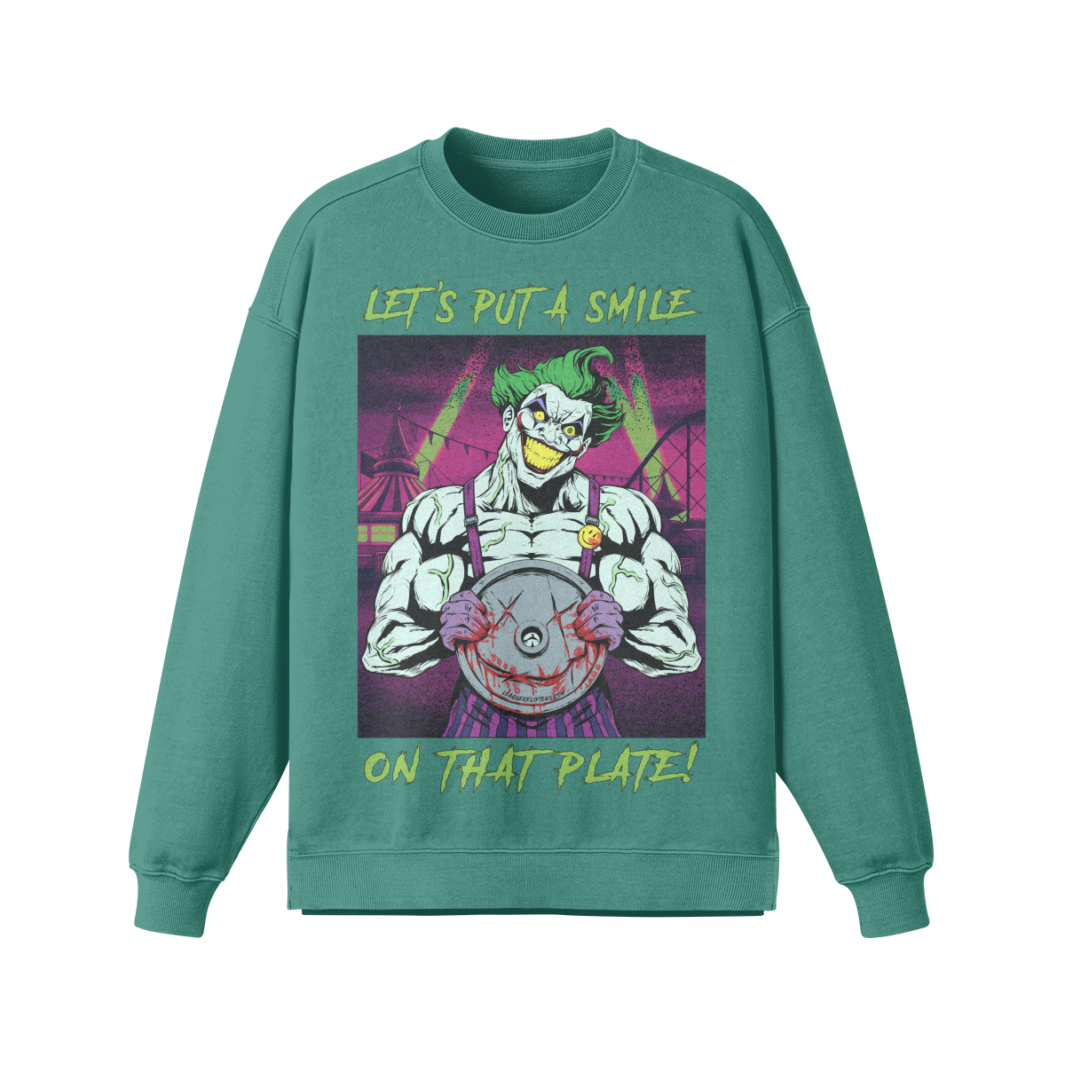 SMILE ON THAT PLATE- Oversized Long Sleeve Sweatshirt-Wintergreen Dream-League of Lifters