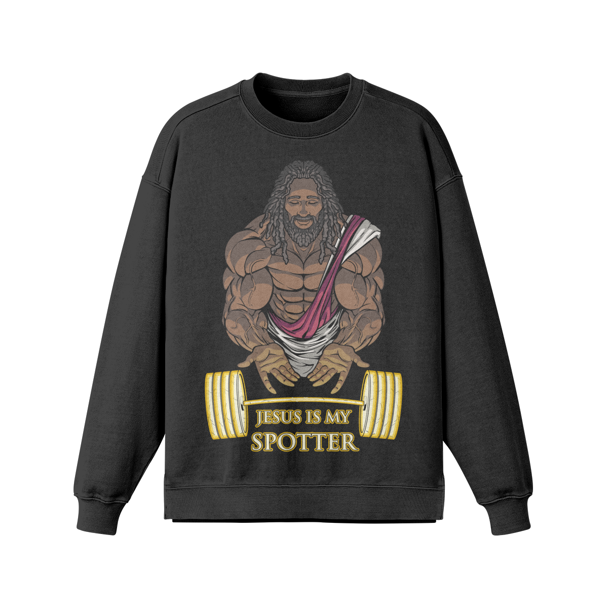 JESUS IS MY SPOTTER (DREADS)- Oversized Long Sleeve Sweatshirt-Faded Black-League of Lifters