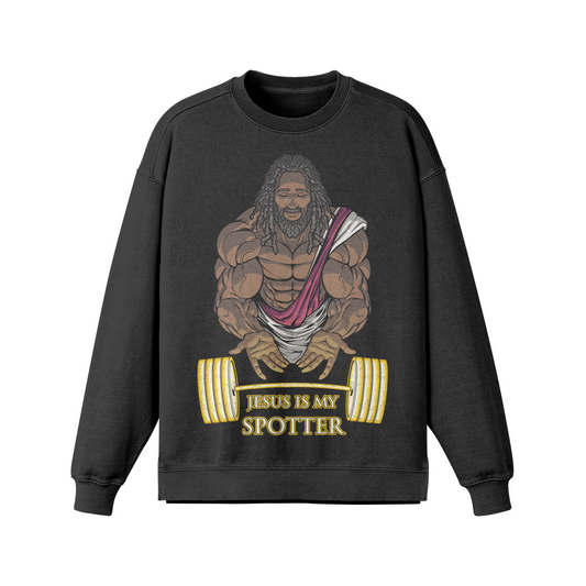 JESUS IS MY SPOTTER (DREADS)- Oversized Long Sleeve Sweatshirt-Faded Black-League of Lifters