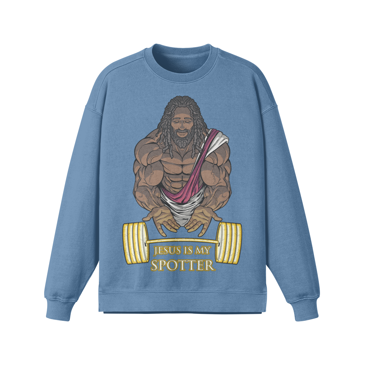 JESUS IS MY SPOTTER (DREADS)- Oversized Long Sleeve Sweatshirt-Slate Blue-League of Lifters