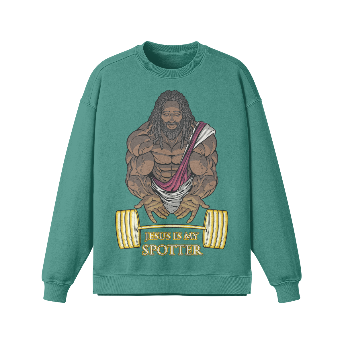 JESUS IS MY SPOTTER (DREADS)- Oversized Long Sleeve Sweatshirt-Wintergreen Dream-League of Lifters