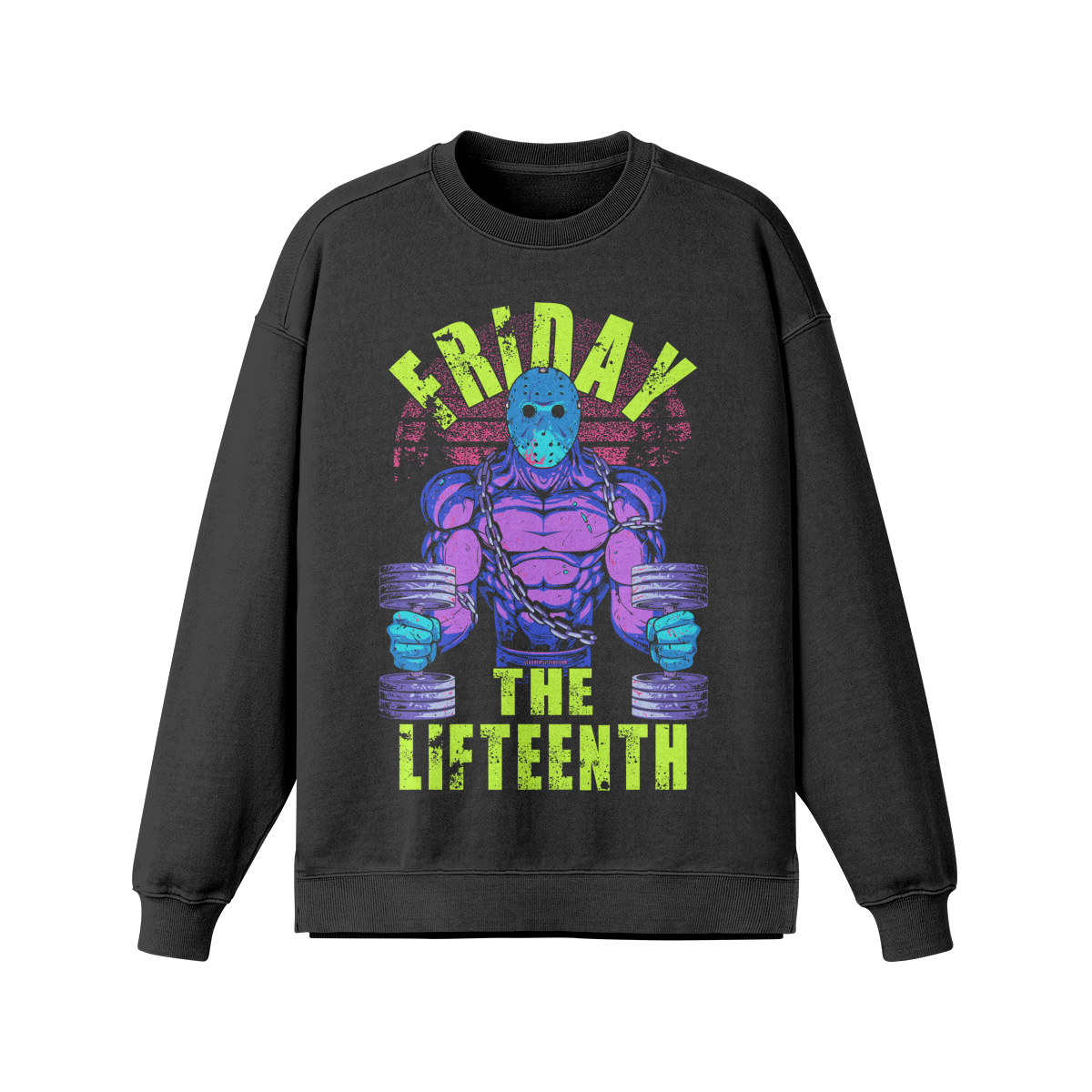 FRIDAY THE LIFTEENTH (RETRO)- Oversized Long Sleeve Sweatshirt-Faded Black-League of Lifters