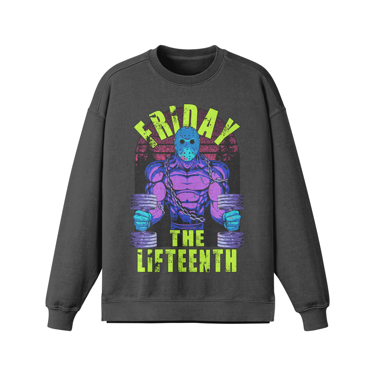 FRIDAY THE LIFTEENTH (RETRO)- Oversized Long Sleeve Sweatshirt-Eclipse Gray-League of Lifters