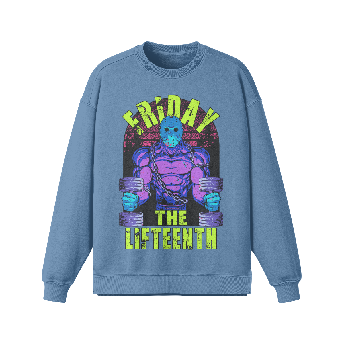 FRIDAY THE LIFTEENTH (RETRO)- Oversized Long Sleeve Sweatshirt-Slate Blue-League of Lifters
