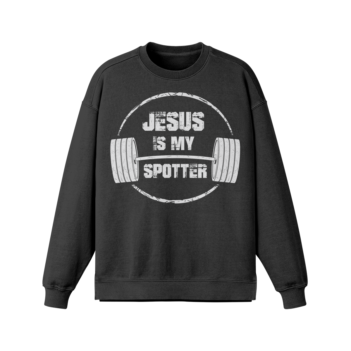 JESUS IS MY SPOTTER (TEXT)- Oversized Long Sleeve Sweatshirt-Faded Black-League of Lifters