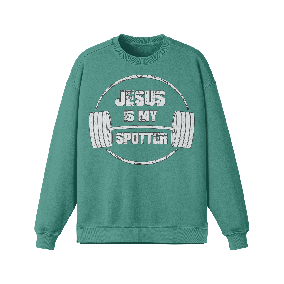 JESUS IS MY SPOTTER (TEXT)- Oversized Long Sleeve Sweatshirt-Wintergreen Dream-League of Lifters