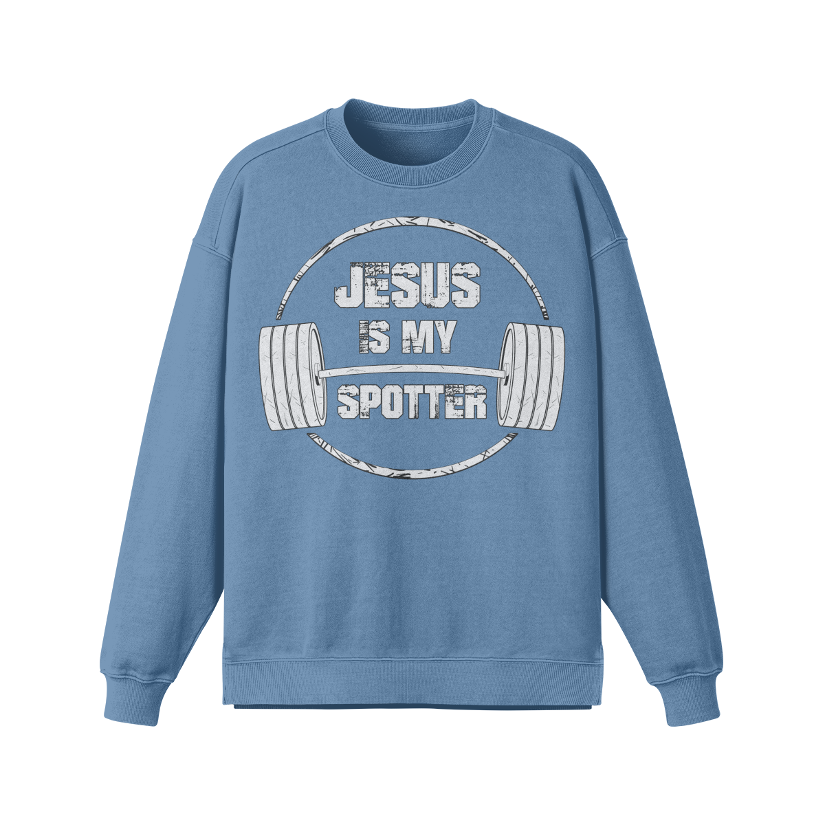 JESUS IS MY SPOTTER (TEXT)- Oversized Long Sleeve Sweatshirt-Slate Blue-League of Lifters