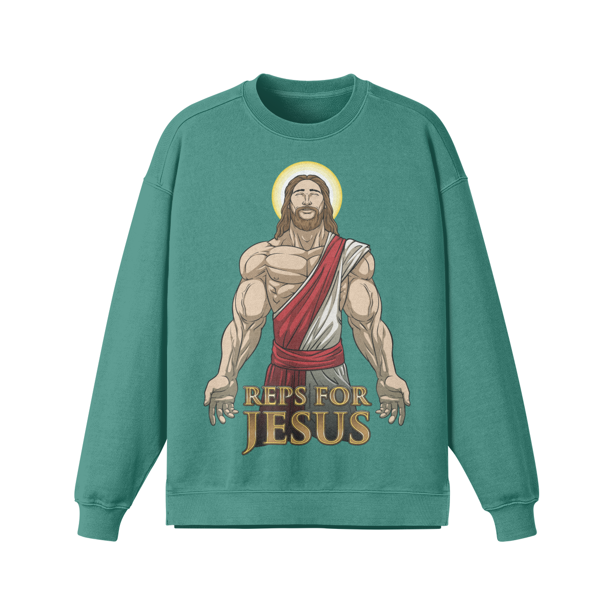 REPS FOR JESUS- Oversized Long Sleeve Sweatshirt-Wintergreen Dream-League of Lifters