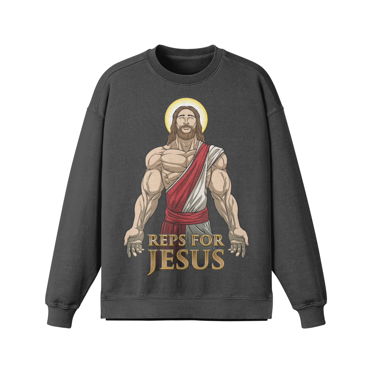 REPS FOR JESUS- Oversized Long Sleeve Sweatshirt-Eclipse Gray-League of Lifters