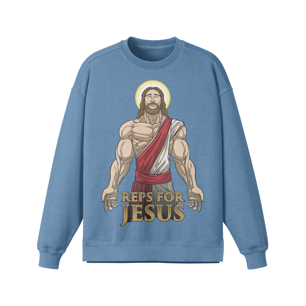 REPS FOR JESUS- Oversized Long Sleeve Sweatshirt-Slate Blue-League of Lifters
