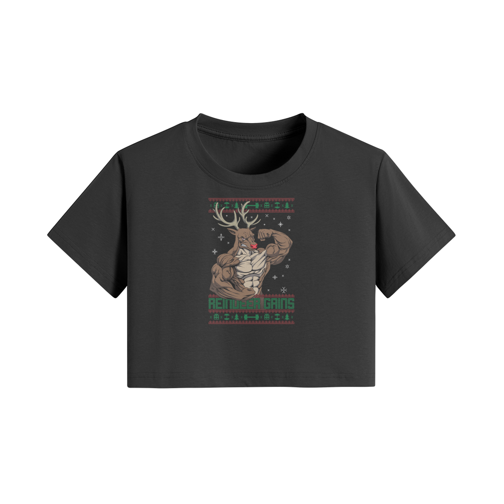 REINDEER GAINS- Womens Crop Top-Black-League of Lifters