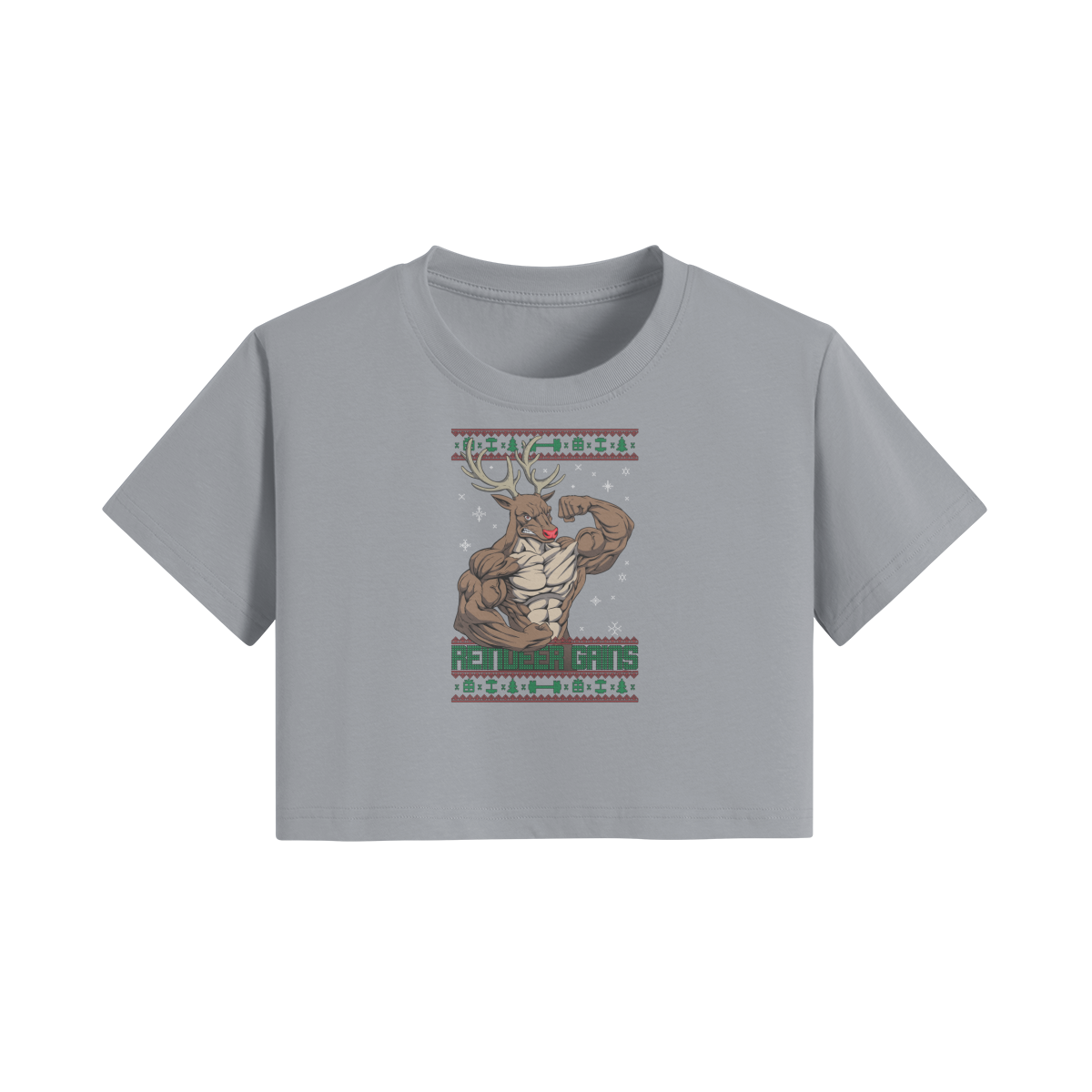 REINDEER GAINS- Womens Crop Top-Light Gray-League of Lifters