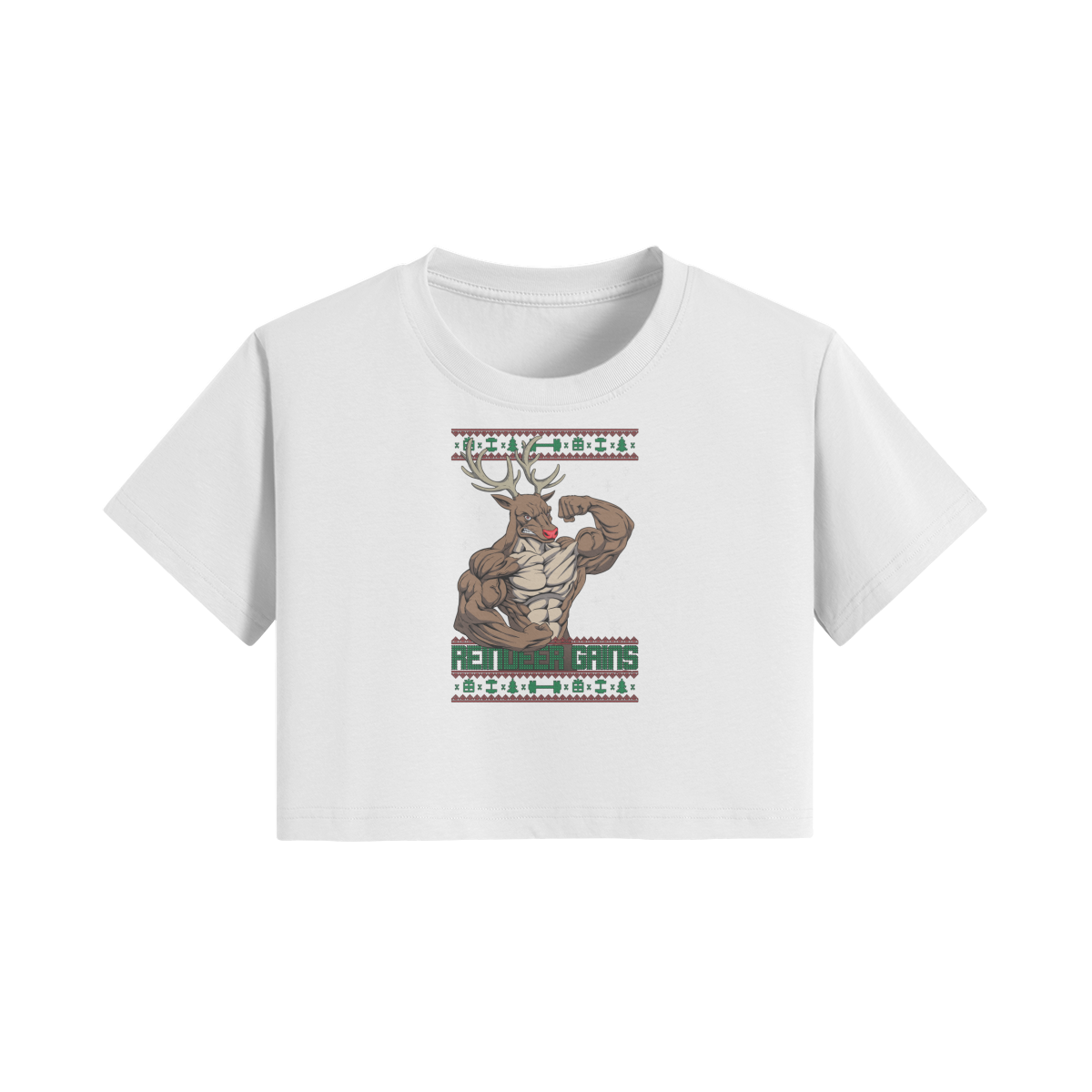 REINDEER GAINS- Womens Crop Top-White-League of Lifters