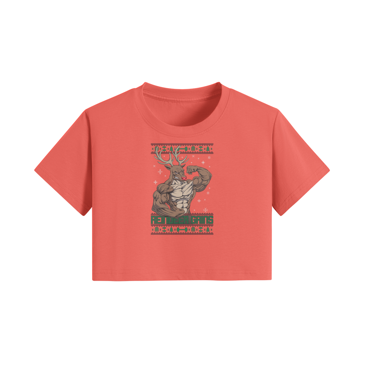 REINDEER GAINS- Womens Crop Top-Grapefruit Red-League of Lifters
