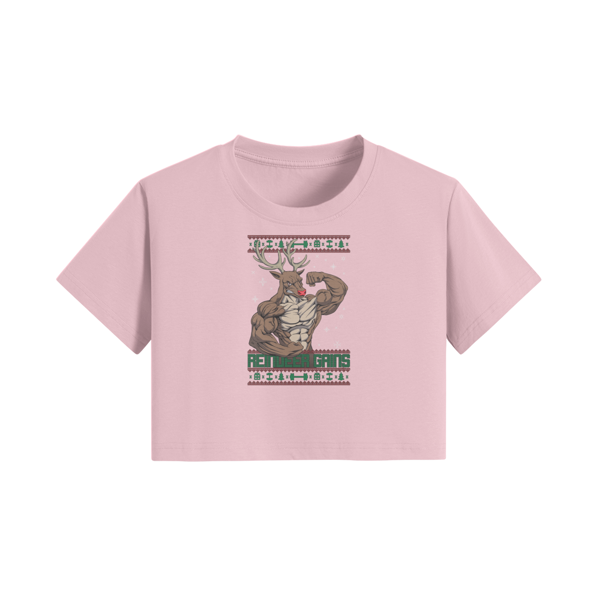REINDEER GAINS- Womens Crop Top-Pink-League of Lifters
