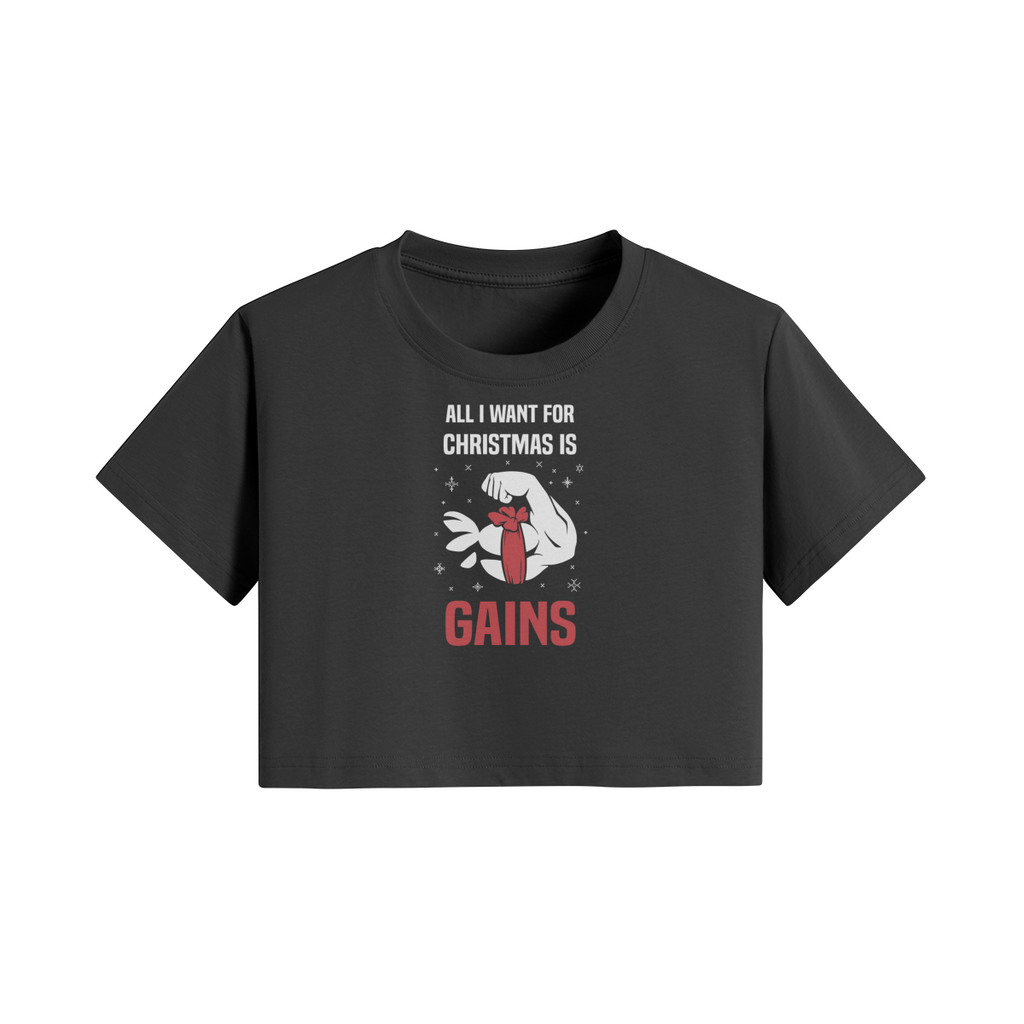 ALL I WANT FOR CHRISTMAS IS GAINS- Womens Crop Top-Black-League of Lifters