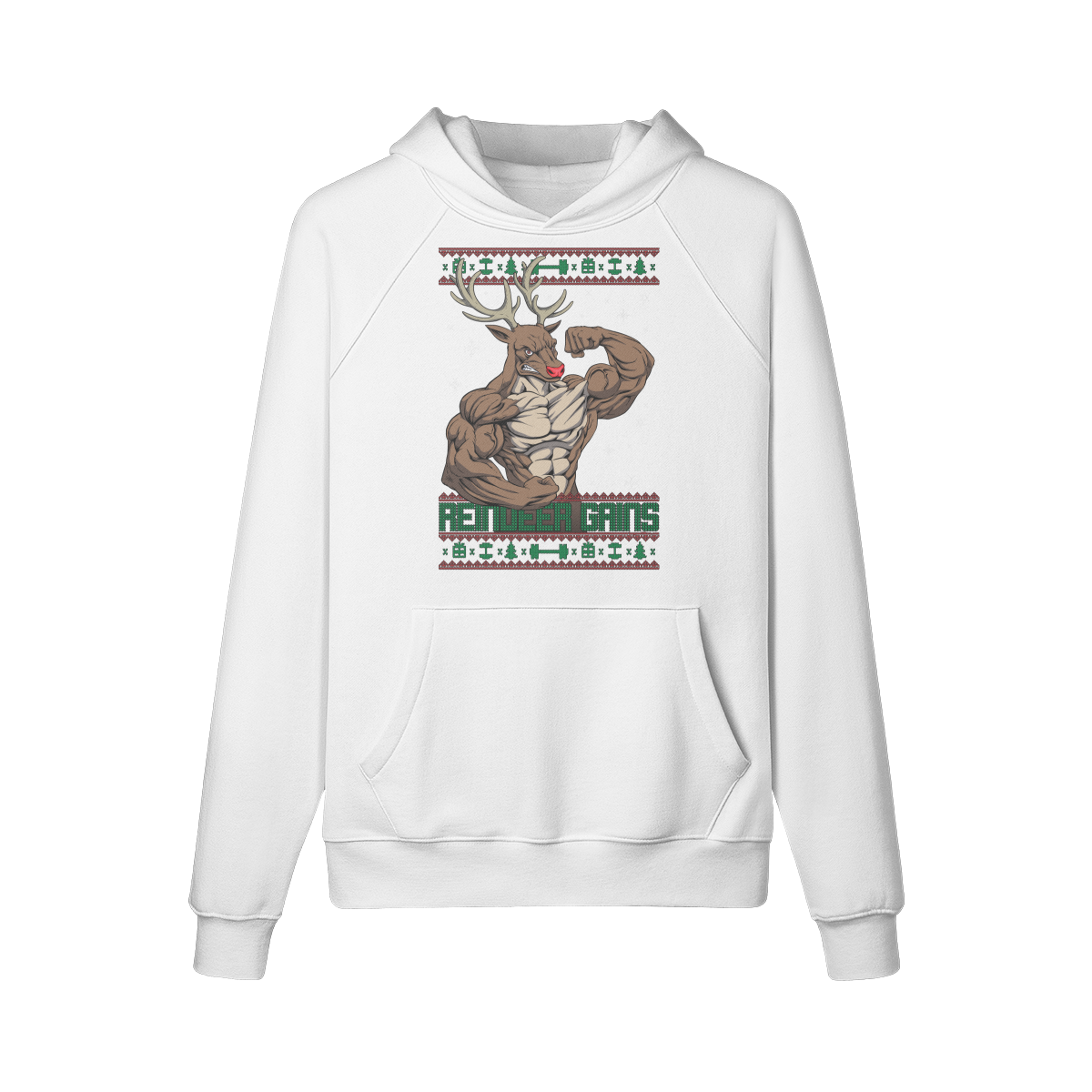 REINDEER GAINS- Hoodie-White-League of Lifters