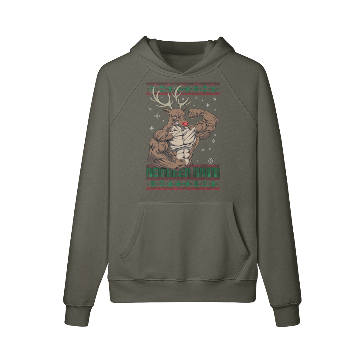 REINDEER GAINS- Hoodie-Charcoal Grey-League of Lifters