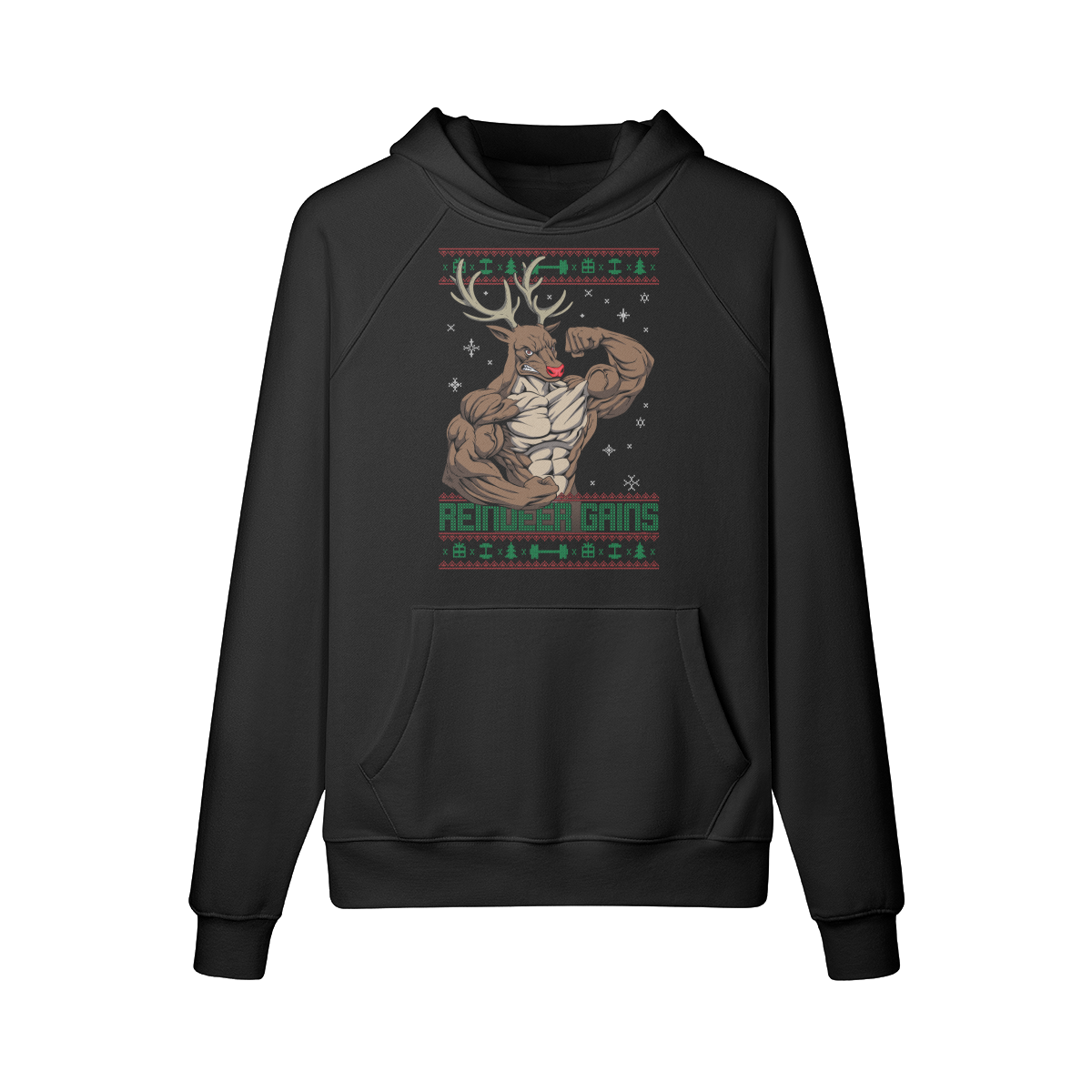 REINDEER GAINS- Hoodie-Black-League of Lifters