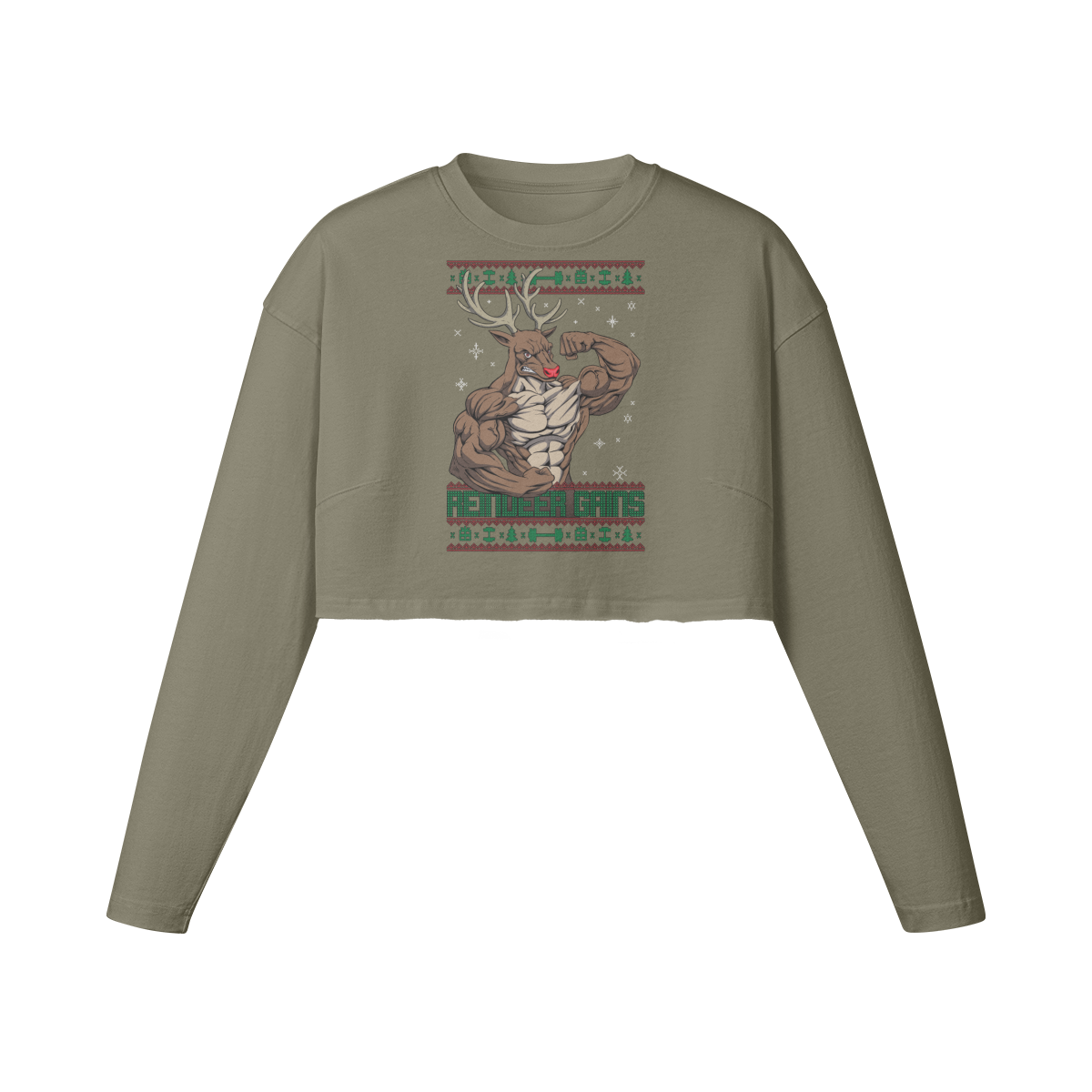 REINDEER GAINS- Womens Long Sleeve Crop Top-Artichoke-League of Lifters