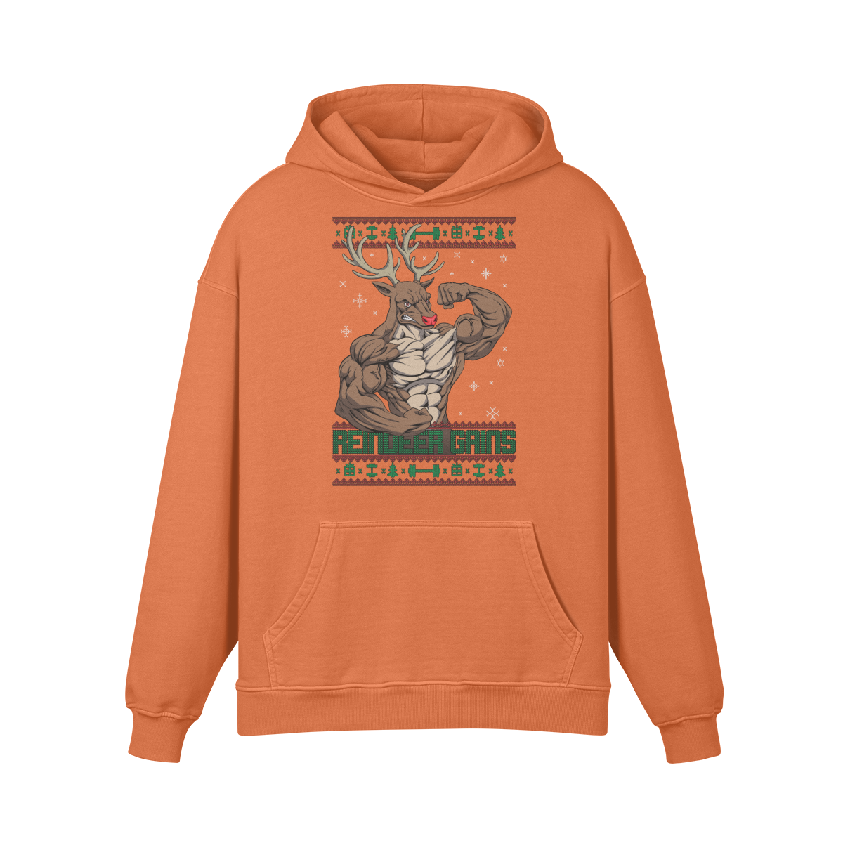 REINDEER GAINS- Oversized Hoodie-Copper Red-League of Lifters