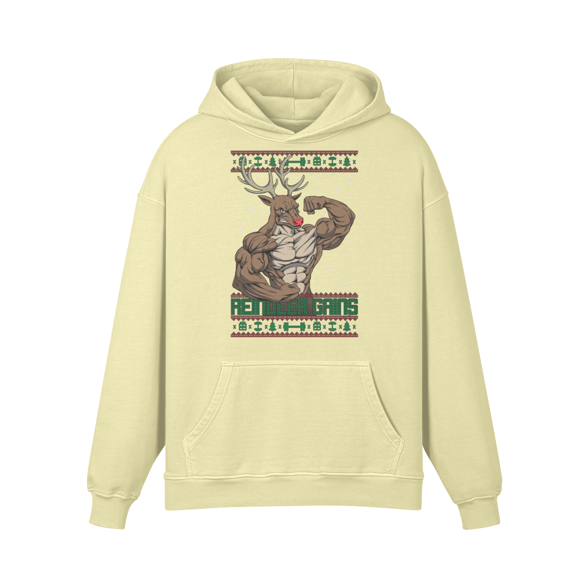 REINDEER GAINS- Oversized Hoodie-Pale Spring Bud-League of Lifters
