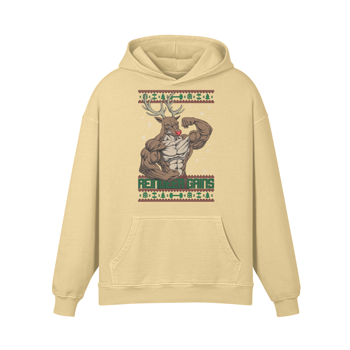 REINDEER GAINS- Oversized Hoodie-Desert Sand-League of Lifters