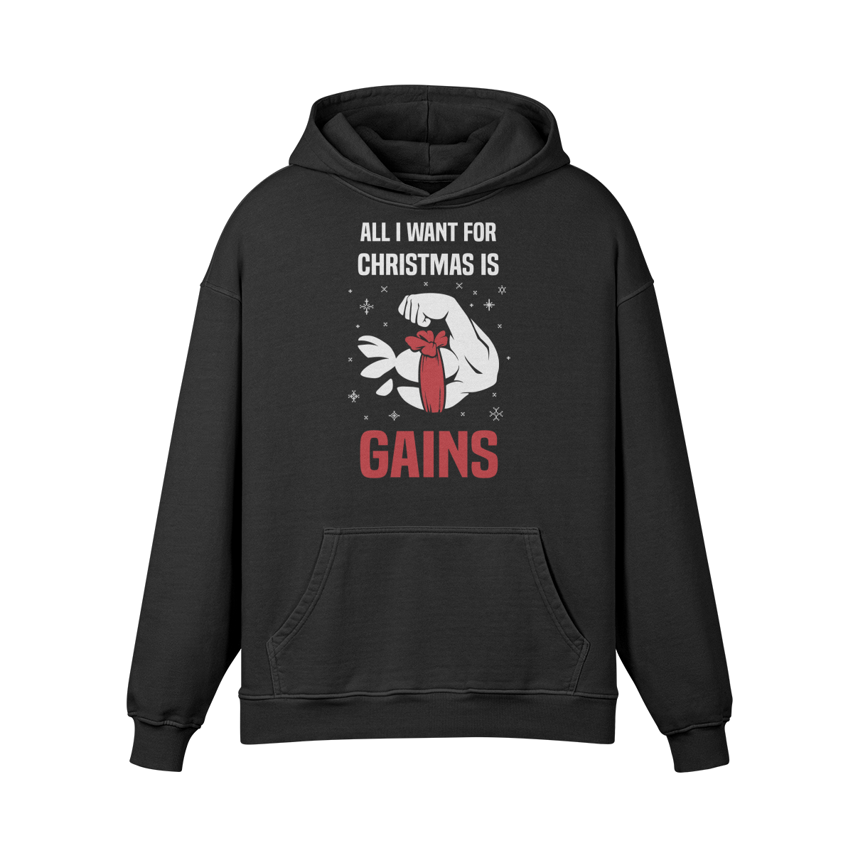 ALL I WANT FOR CHRISTMAS IS GAINS- Oversized Hoodie-Faded Black-League of Lifters