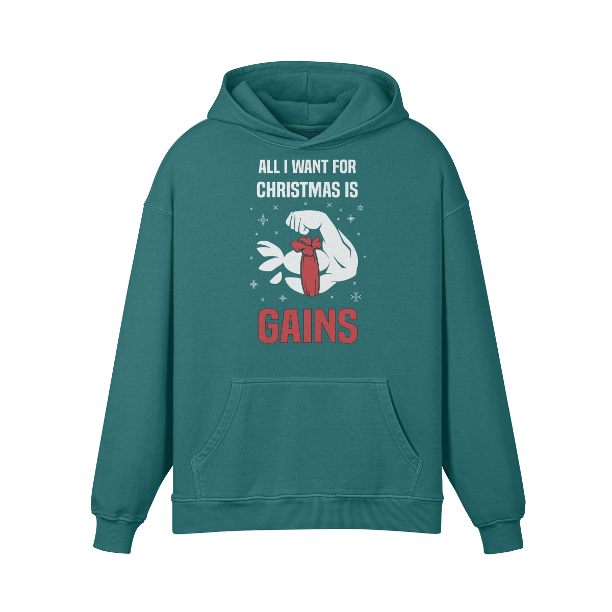 ALL I WANT FOR CHRISTMAS IS GAINS- Oversized Hoodie-Blueish Green-League of Lifters
