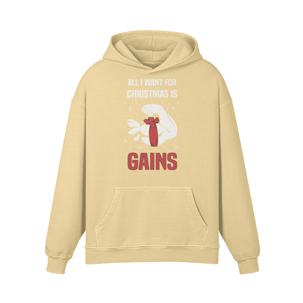 ALL I WANT FOR CHRISTMAS IS GAINS- Oversized Hoodie-Desert Sand-League of Lifters