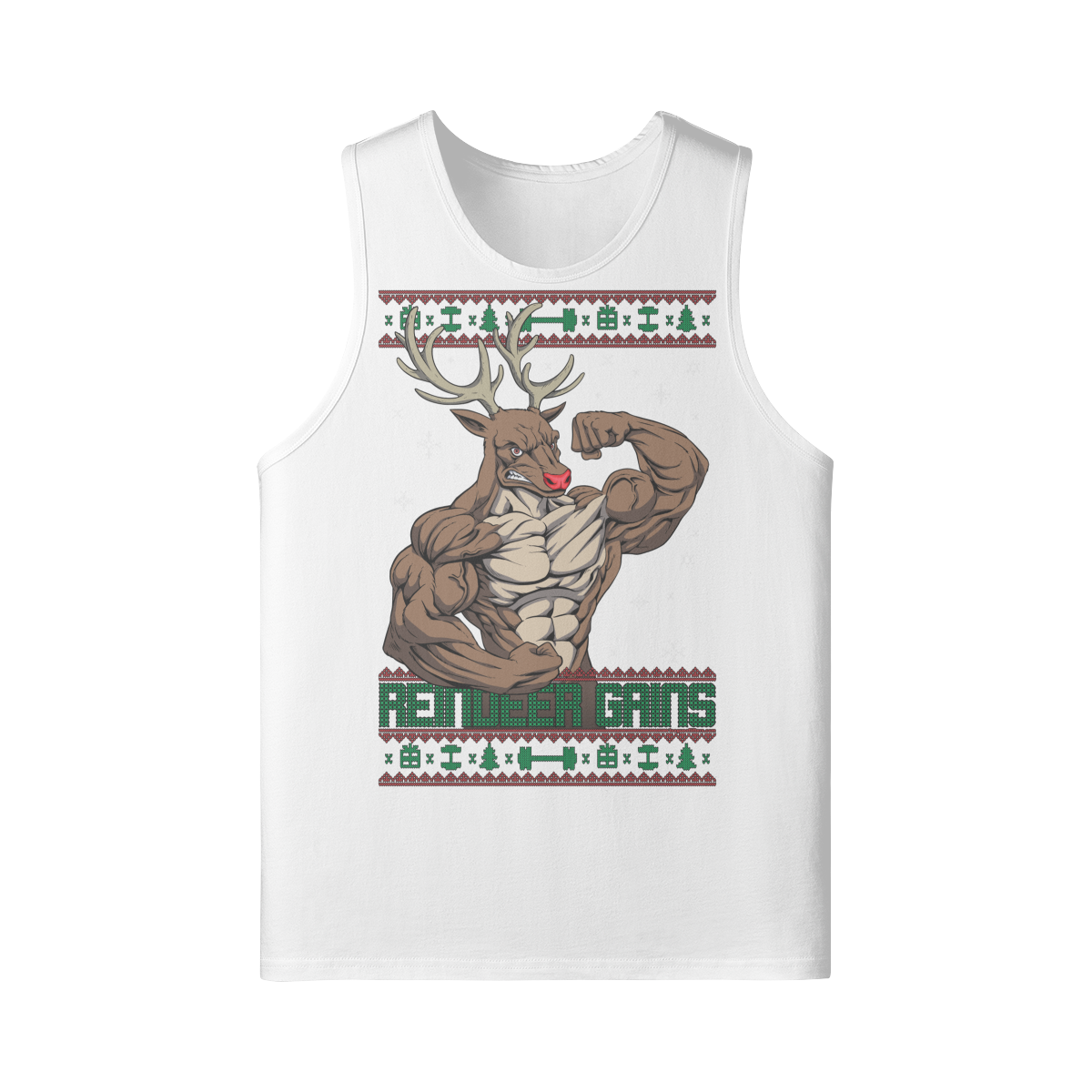 REINDEER GAINS- Tank Top-White-League of Lifters