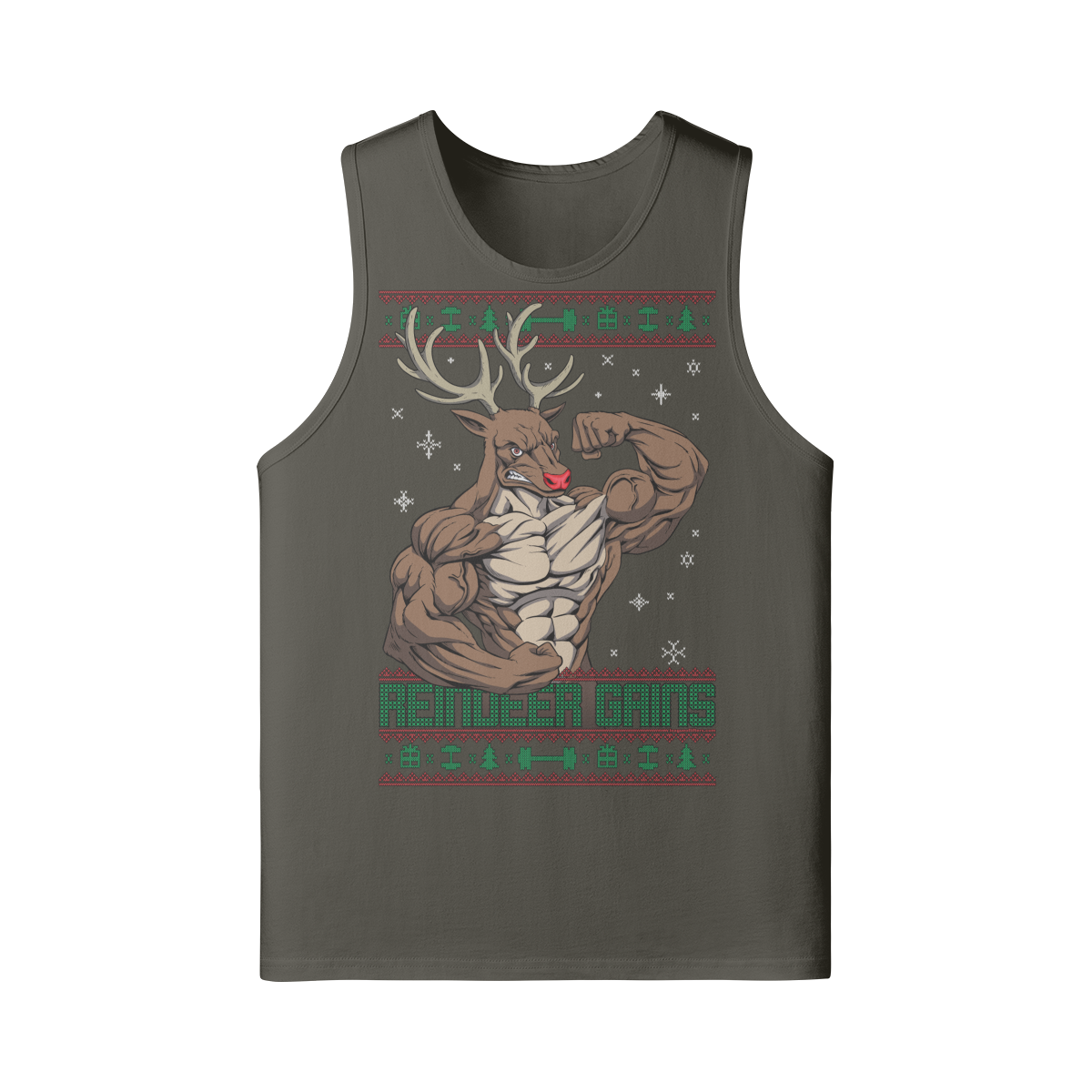 REINDEER GAINS- Tank Top-Charcoal Grey-League of Lifters