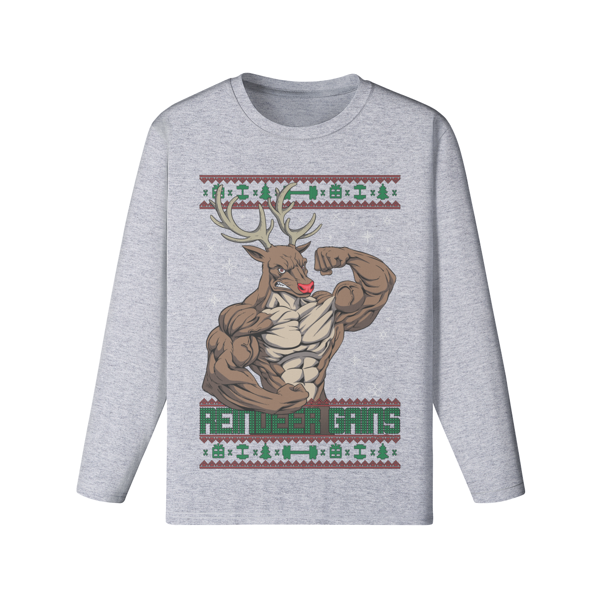 REINDEER GAINS- Classic Long Sleeve Top-Medium Heather Gray-League of Lifters