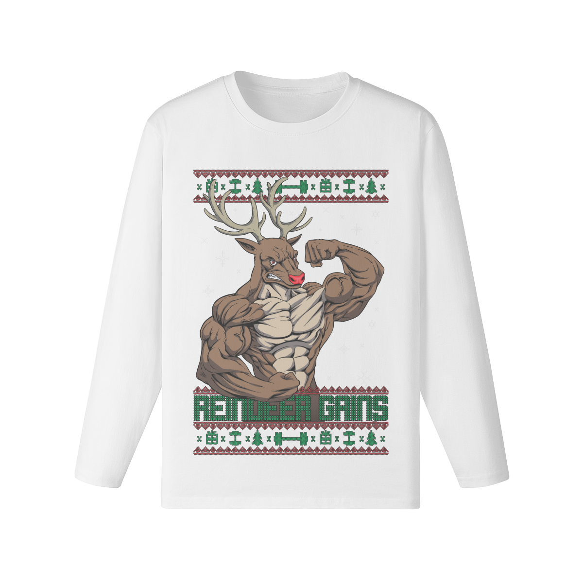 REINDEER GAINS- Classic Long Sleeve Top-White-League of Lifters