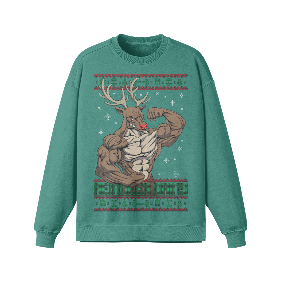 REINDEER GAINS- Oversized Long Sleeve Sweatshirt-Wintergreen Dream-League of Lifters