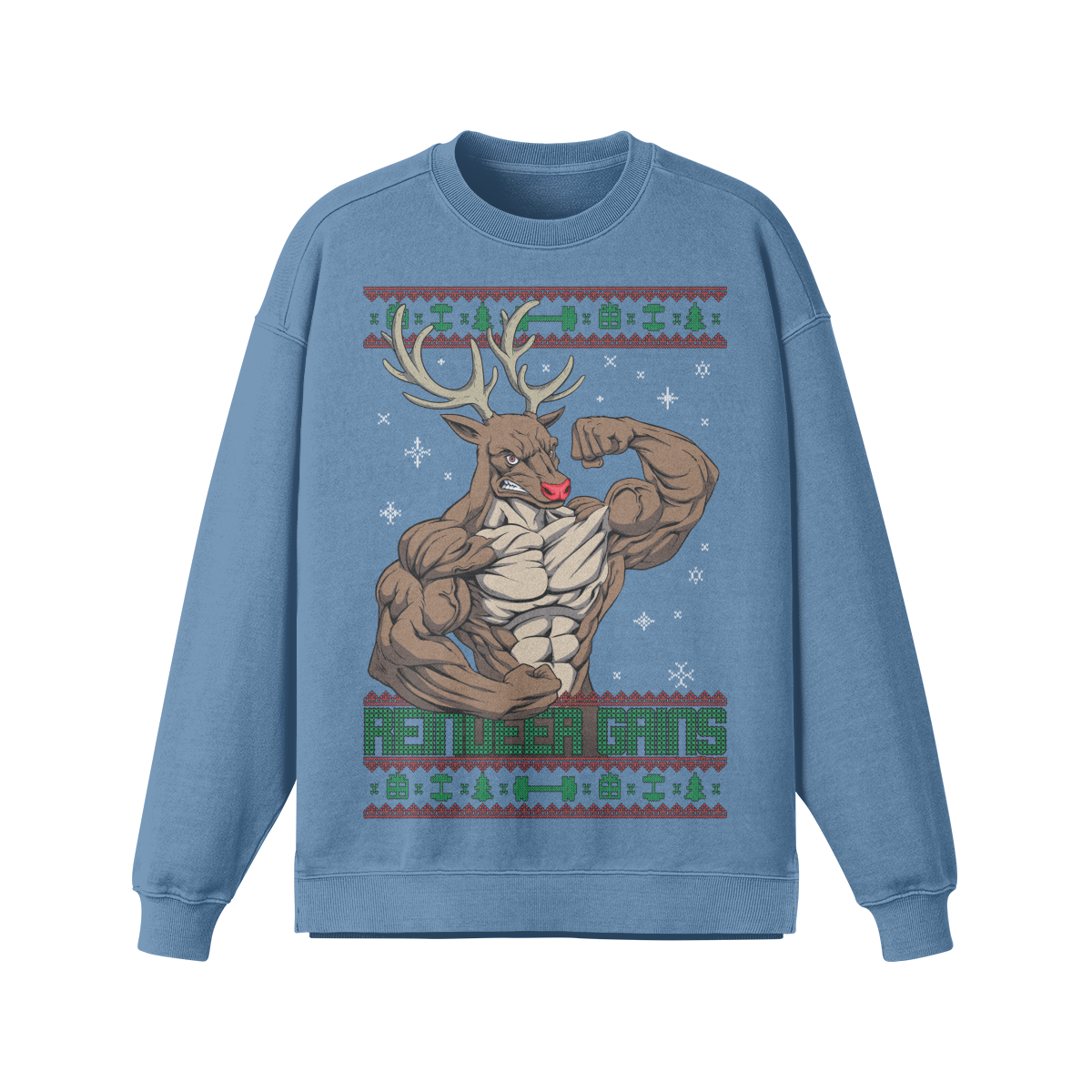 REINDEER GAINS- Oversized Long Sleeve Sweatshirt-Slate Blue-League of Lifters