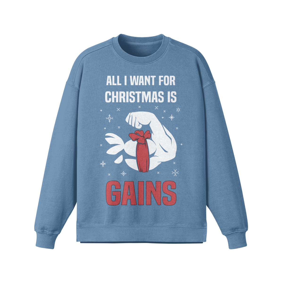ALL I WANT FOR CHRISTMAS IS GAINS- Oversized Long Sleeve Sweatshirt-Slate Blue-League of Lifters