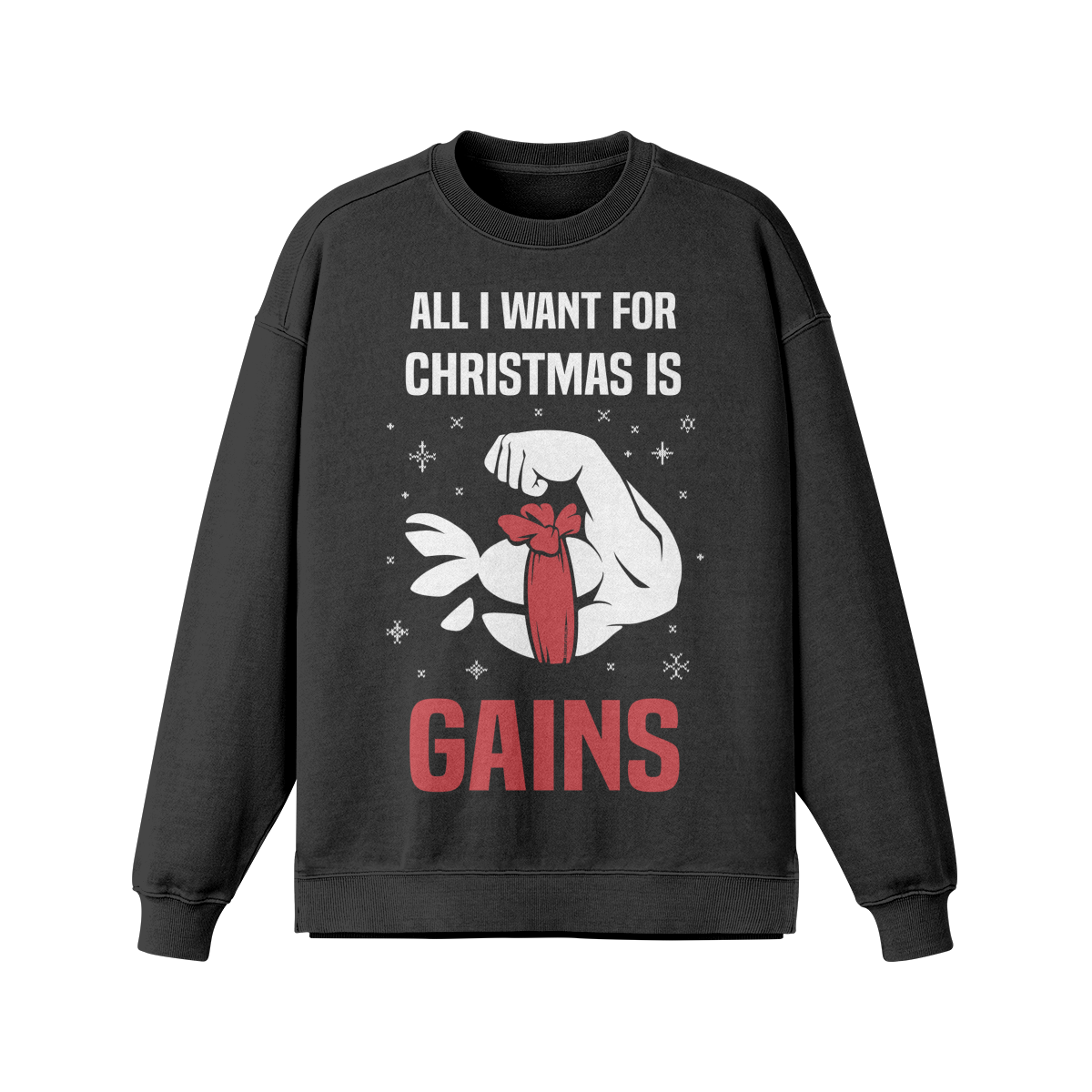 ALL I WANT FOR CHRISTMAS IS GAINS- Oversized Long Sleeve Sweatshirt-Faded Black-League of Lifters