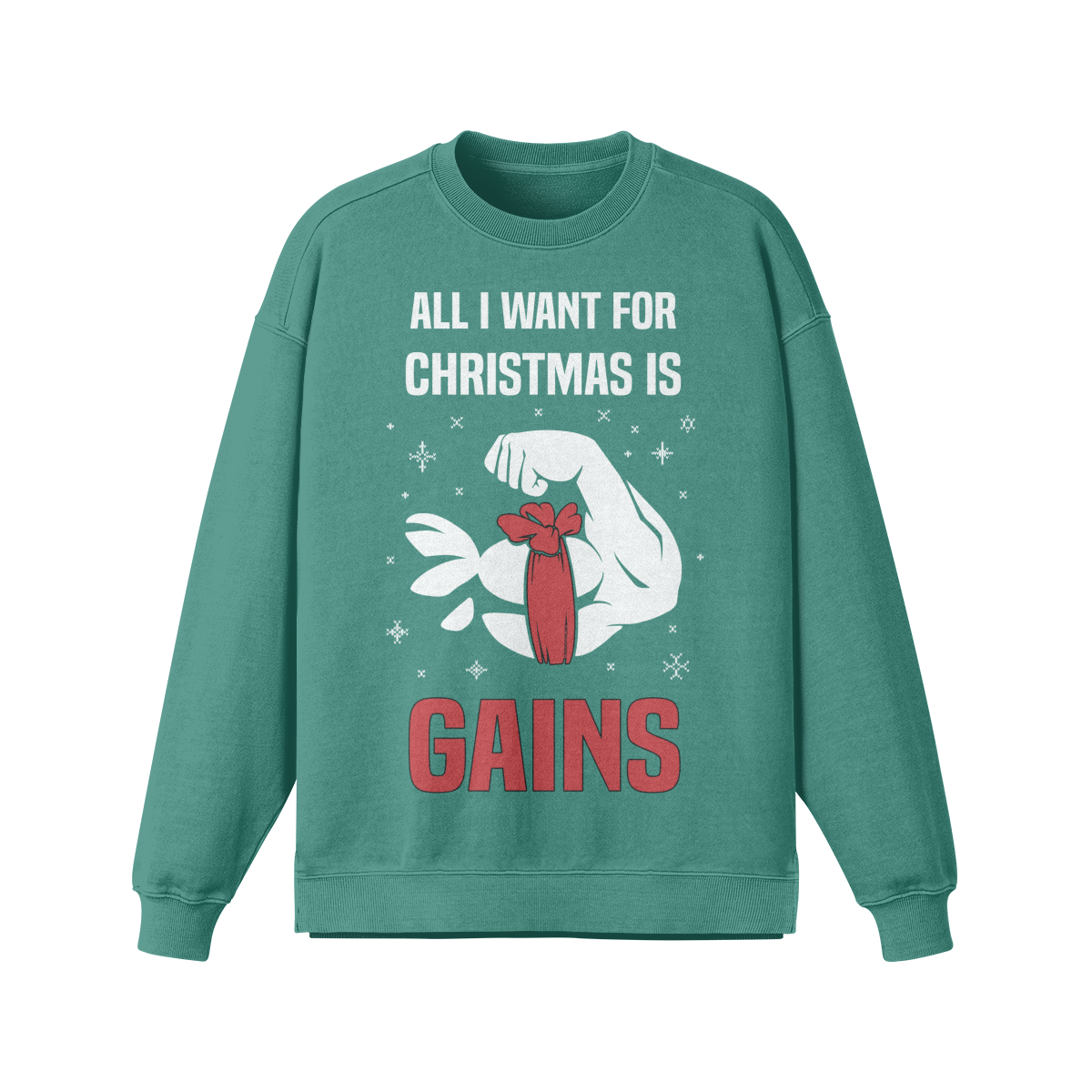 ALL I WANT FOR CHRISTMAS IS GAINS- Oversized Long Sleeve Sweatshirt-Wintergreen Dream-League of Lifters