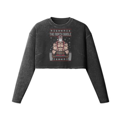 THE NORTH SWOLE- Womens Long Sleeve Crop Top-Faded Black-League of Lifters
