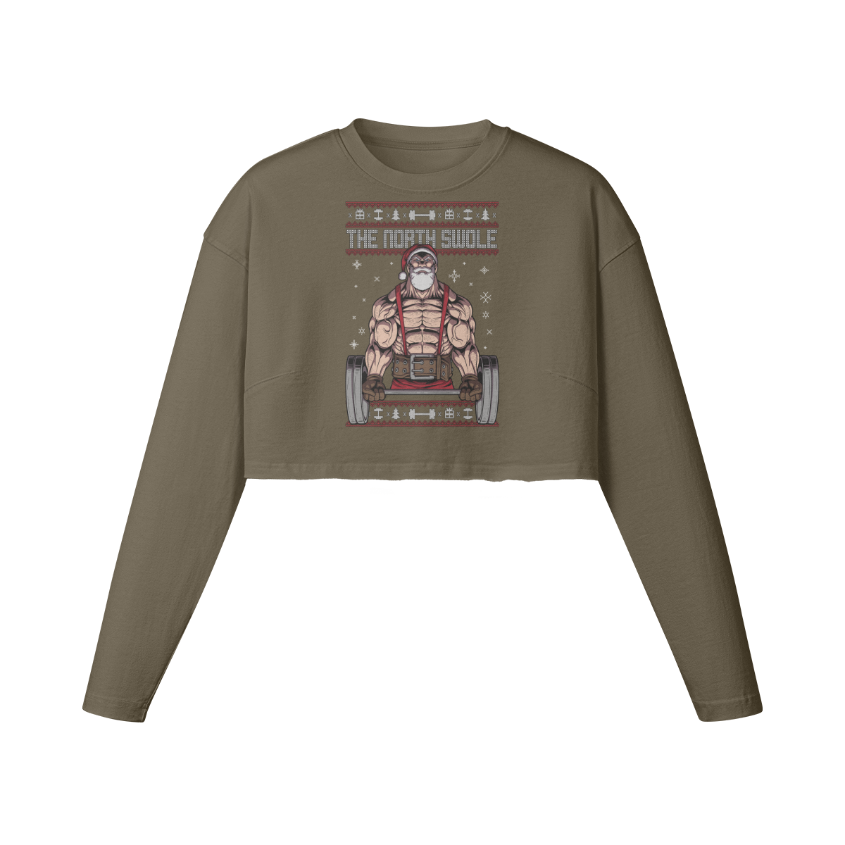 THE NORTH SWOLE- Womens Long Sleeve Crop Top-Army Brown-League of Lifters