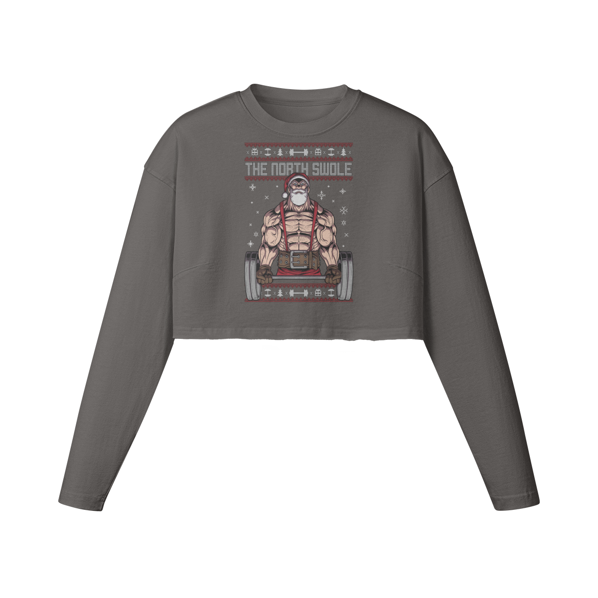 THE NORTH SWOLE- Womens Long Sleeve Crop Top-Granite Gray-League of Lifters