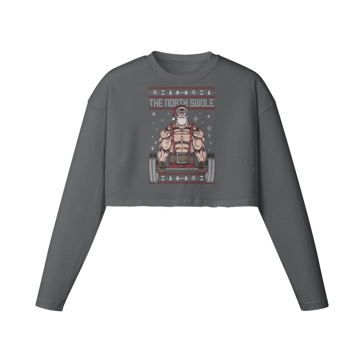 THE NORTH SWOLE- Womens Long Sleeve Crop Top-Carbon Gray-League of Lifters