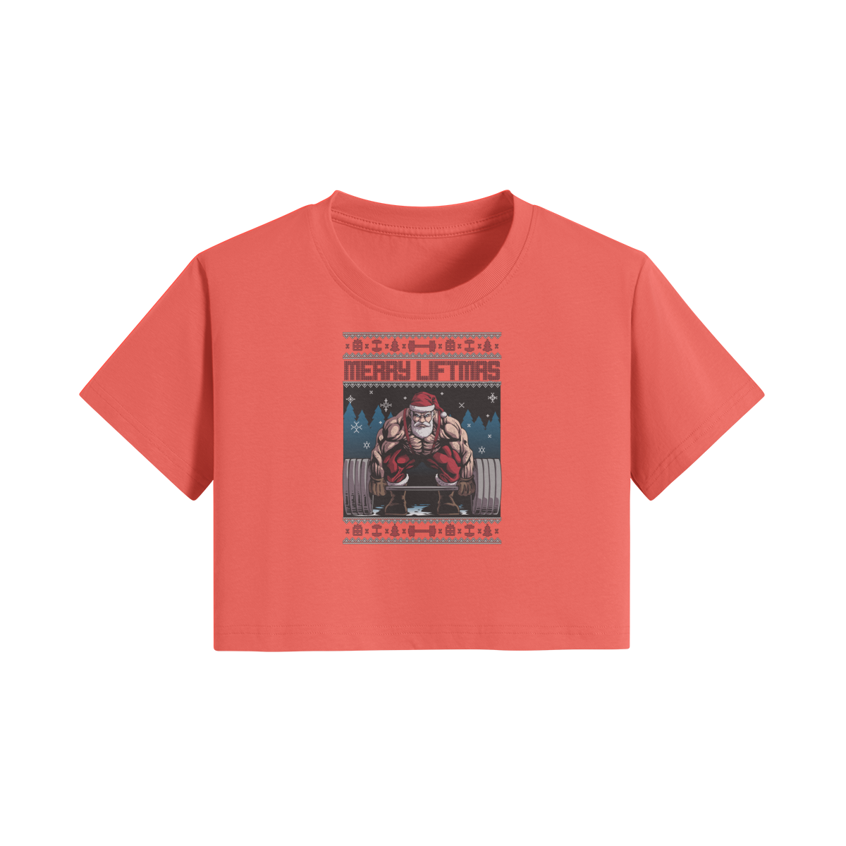 MERRY LIFTMAS- Womens Crop Top-Grapefruit Red-League of Lifters