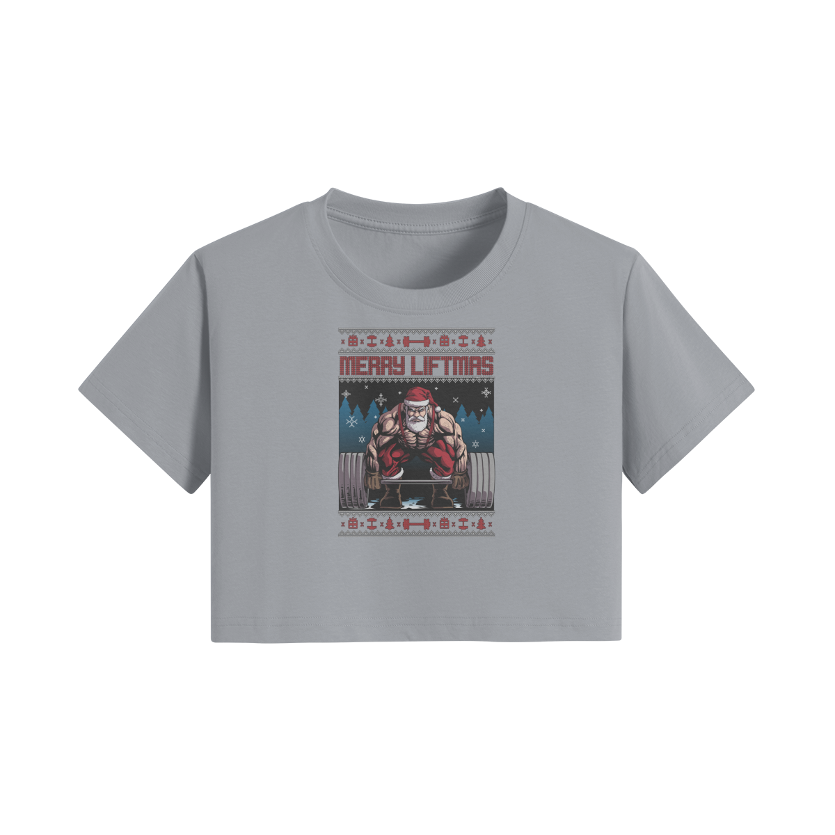 MERRY LIFTMAS- Womens Crop Top-Light Gray-League of Lifters