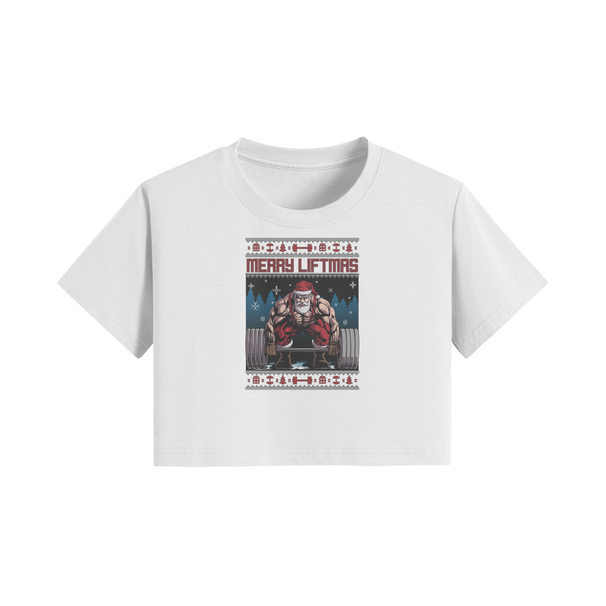 MERRY LIFTMAS- Womens Crop Top-White-League of Lifters