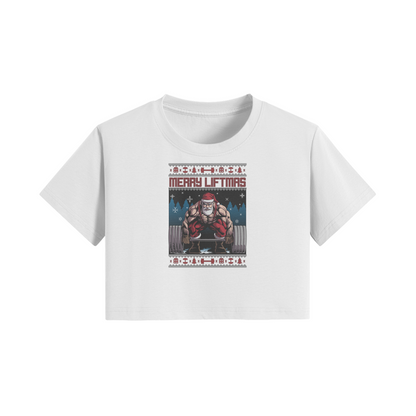 MERRY LIFTMAS- Womens Crop Top-White-League of Lifters