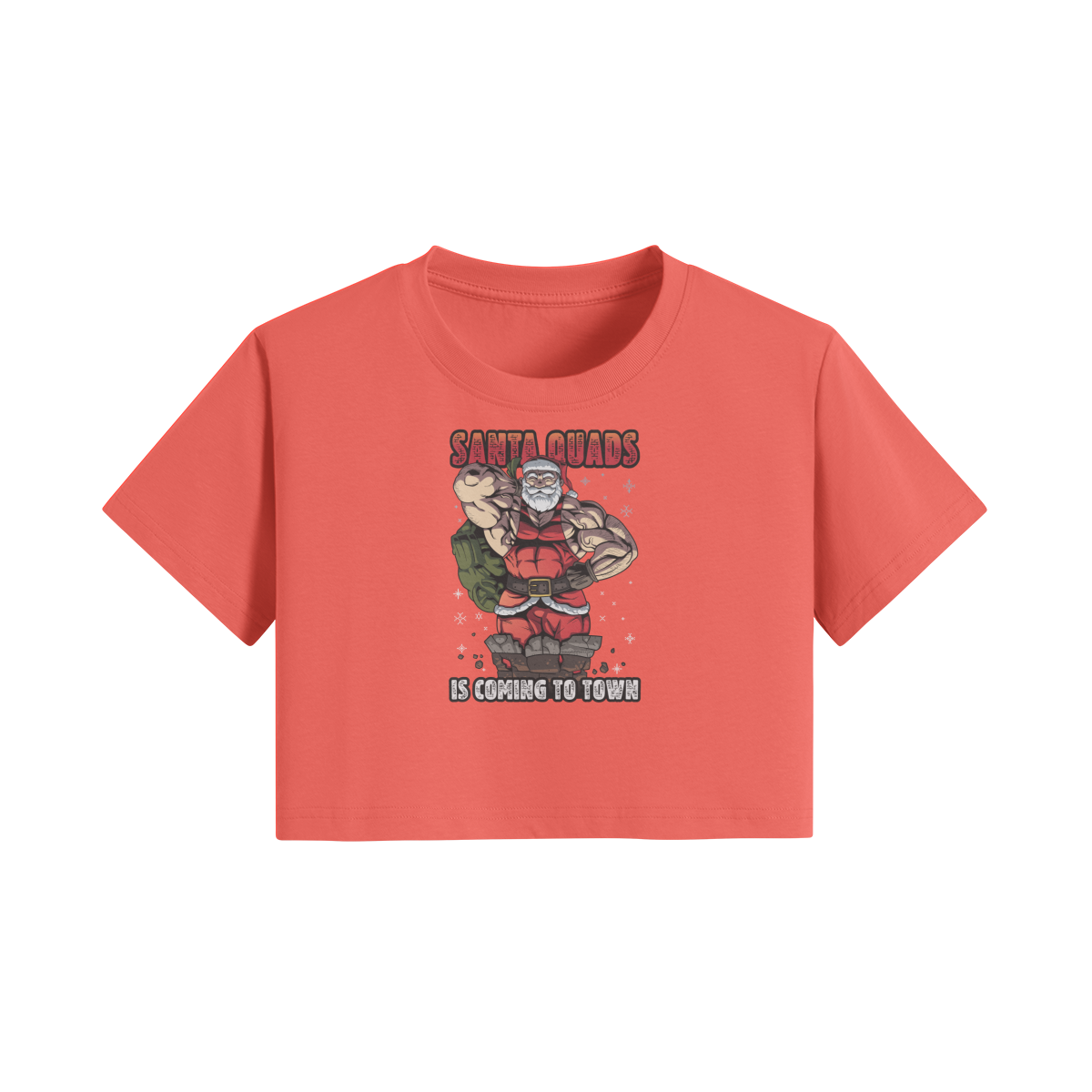SANTA QUADS IS COMING TO TOWN- Womens Crop Top-Grapefruit Red-League of Lifters