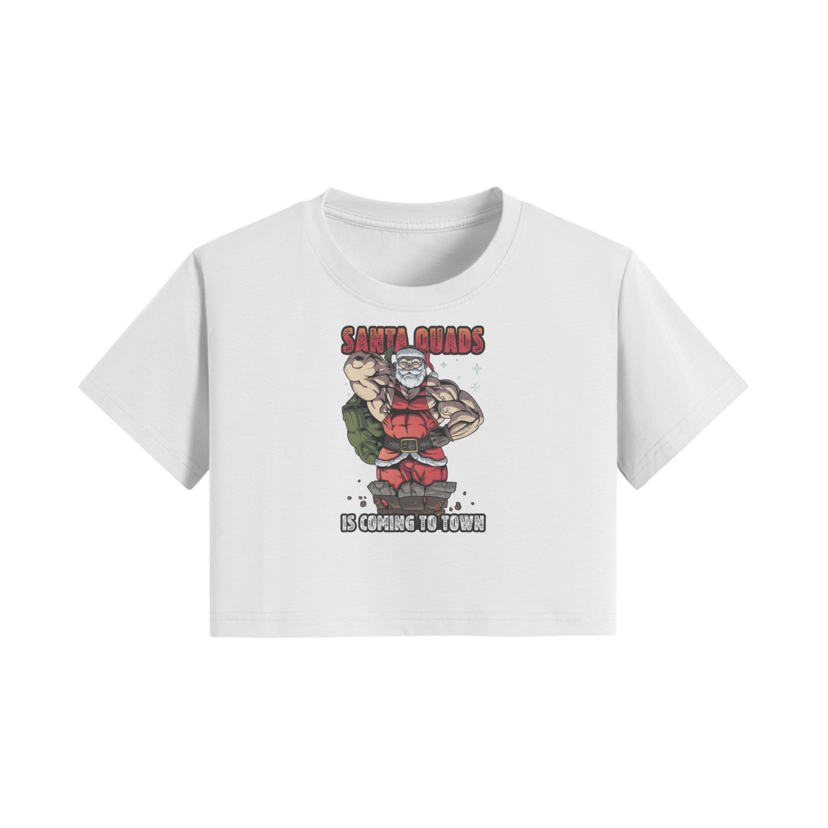 SANTA QUADS IS COMING TO TOWN- Womens Crop Top-White-League of Lifters