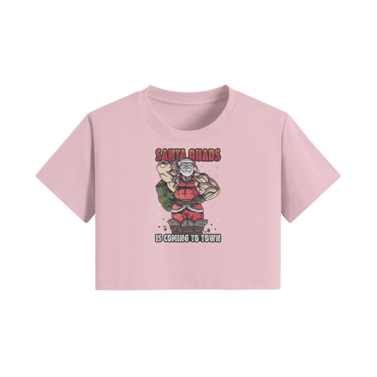 SANTA QUADS IS COMING TO TOWN- Womens Crop Top-Pink-League of Lifters